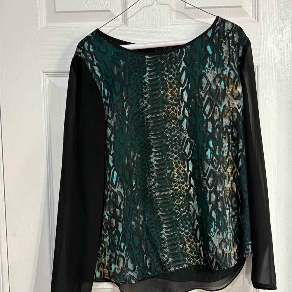 DKNYC Black and Green Snake Print Blouse